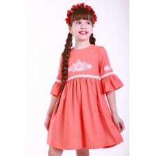 Embroidered dress for girl "Child's Dream" Peach